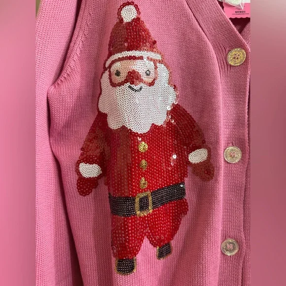 NWT Simply Southern Sequin Pink Santa Cardigan Sweater - Picture 6 of 9